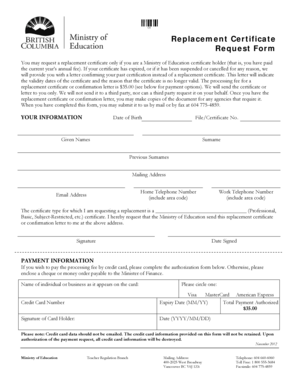 Replacement Certificate Request Form