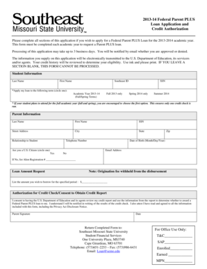 Federal Parent PLUS Loan Application and Credit Authorization