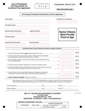 Philadelphia Real Estate Tax Installment Plan Application