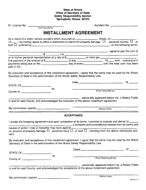 Illinois Installment Agreement for Motor Vehicle Accident
