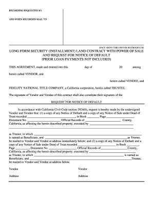 California Long Form Security Land Contract