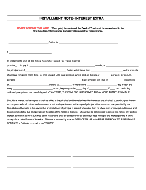 Installment Note - Interest Extra