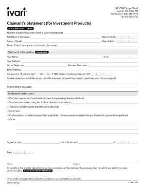 Claimant’s Statement for Investment Products