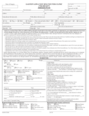 Gaston Low-Cost Spay/Neuter Clinic Admission Form