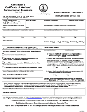 Virginia Contractor’s Workers’ Compensation Insurance Form