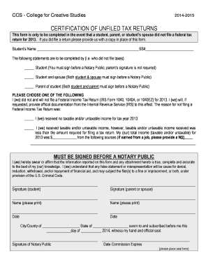 Certification of Unfiled Tax Returns