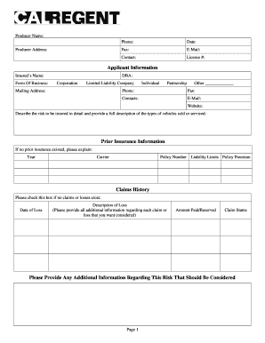 Garage Insurance Application Form