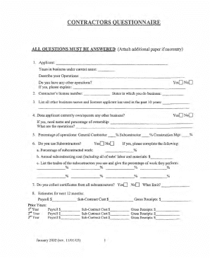 Contractors Questionnaire