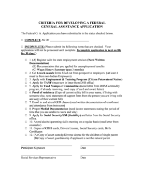 Federal General Assistance Application