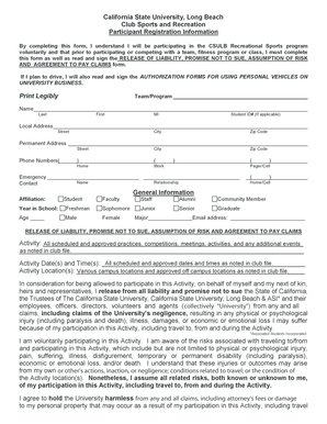 California State University Long Beach Club Sports Waiver Form