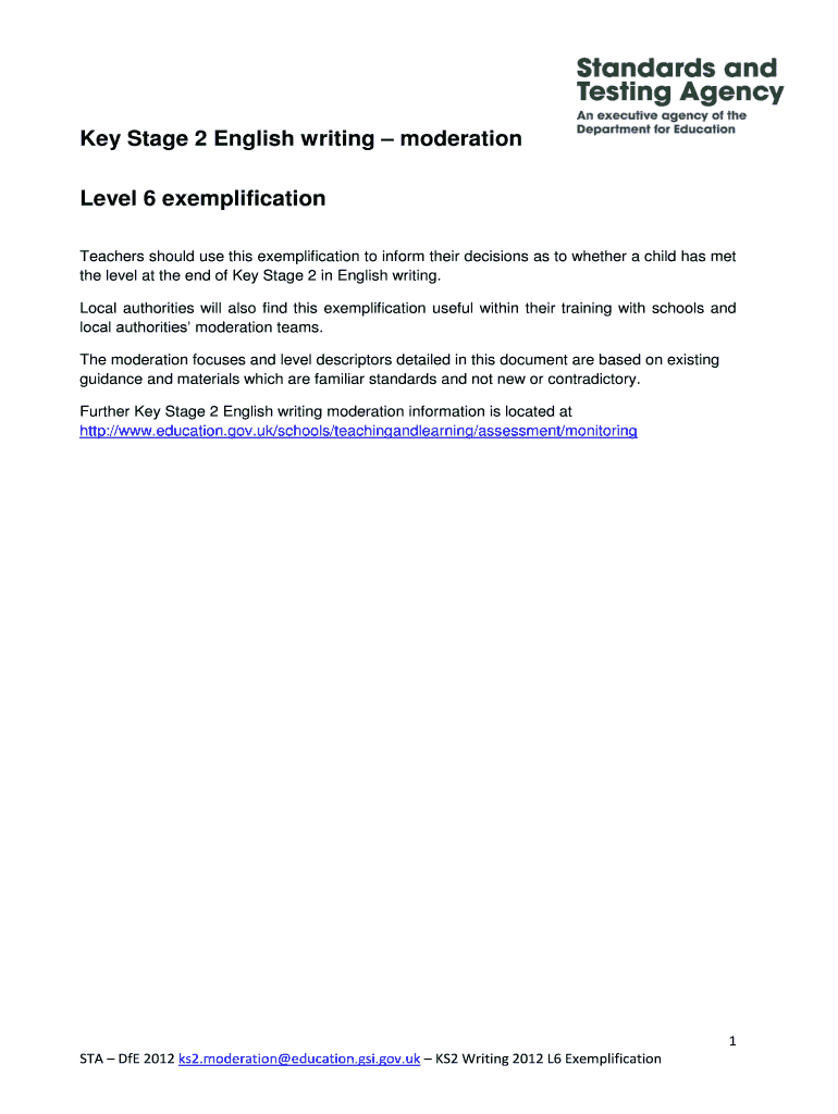 Fillable Online Key Stage 2 English writing moderation Fax Email Print