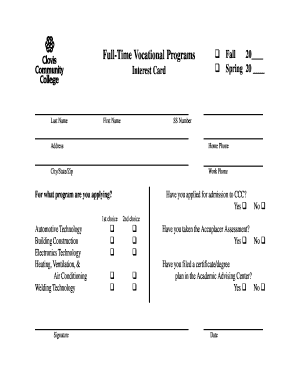 Vocational Program Interest Card