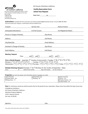 Girl Scouts Northern California Facility Reservation Form