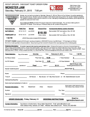 Monster Jam Scout Group Discount Ticket Order Form