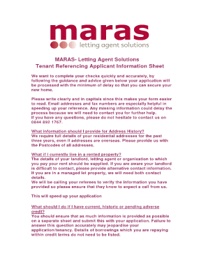 Tenant Referencing Applicant Information Sheet