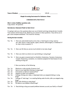 Substance Abuse Screening Form