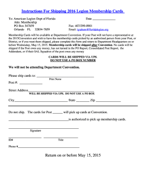 Instructions for Shipping Legion Membership Cards