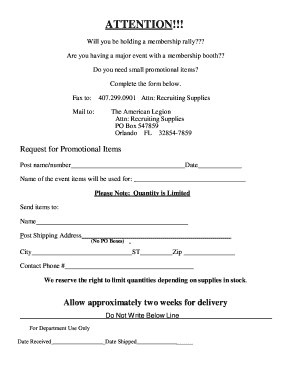 Request for Promotional Items