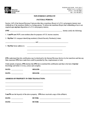 Non-Foreign Affidavit for US Real Property