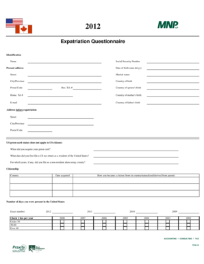 Expatriation Questionnaire 2012