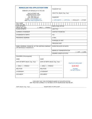Mongolian Visa Application Form