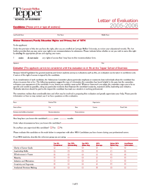 Carnegie Mellon University MBA Recommendation Form
