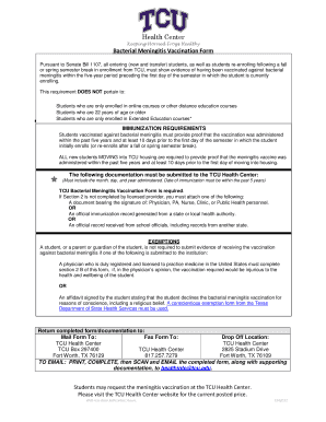 TCU Bacterial Meningitis Vaccination Form