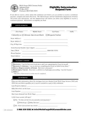 Fillable Online Eligibility Determination Request Form - Wells Fargo - DOJ Consent Fax Email