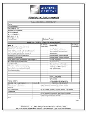 Personal Financial Statement Form
