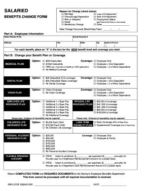Denny's Benefits Change Form
