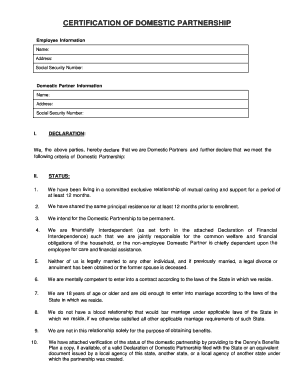Certification of Domestic Partnership