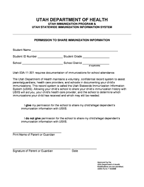 Utah Immunization Information Permission Form