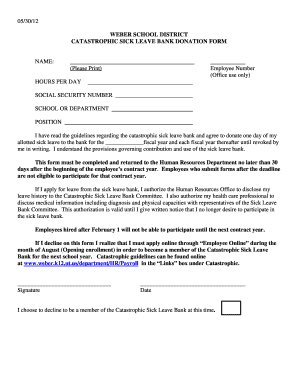 WEBER SCHOOL DISTRICT CATASTROPHIC SICK LEAVE BANK DONATION FORM - weber k12 ut