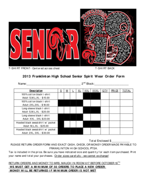 2013 Franklinton High School Senior Spirit Wear Order Form - fcschools