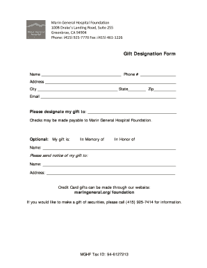 Marin General Hospital Foundation Gift Designation Form