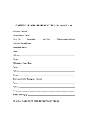 New Jersey Landlord Statement Form