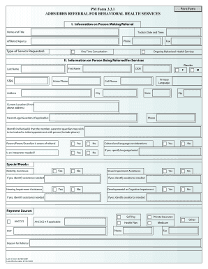 ADHS/DBHS Behavioral Health Services Referral Form