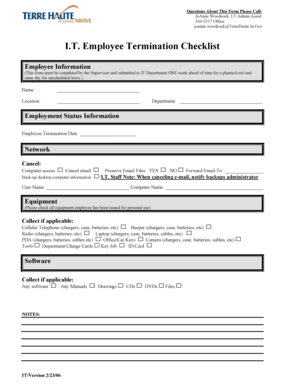 Employee Termination Checklist - Terre Haute Indiana