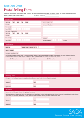 Saga Share Direct Postal Selling Form