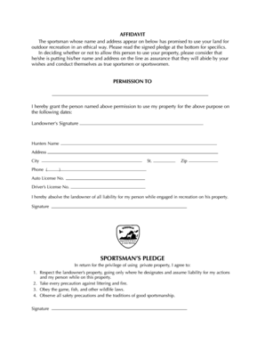 Sportsman's Land Use Permission Affidavit