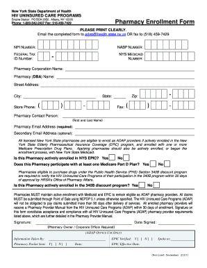 New York HIV Uninsured Care Program Pharmacy Enrollment Form