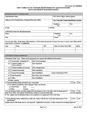 New York State Vendor Responsibility Questionnaire