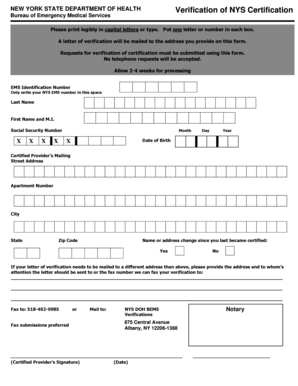New York State EMS Certification Verification Form