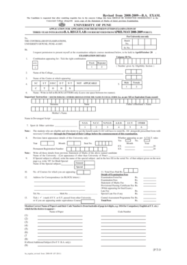 University of Pune B.A. Exam Application Form