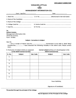 Hall Ticket Correction Form - University of Pune - unipune ac