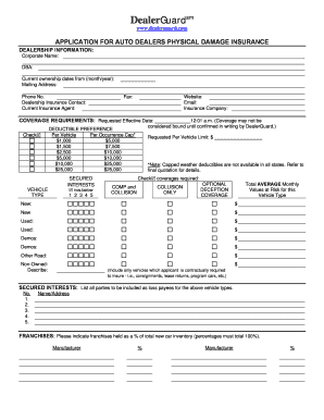 Auto Dealers Physical Damage Insurance Application