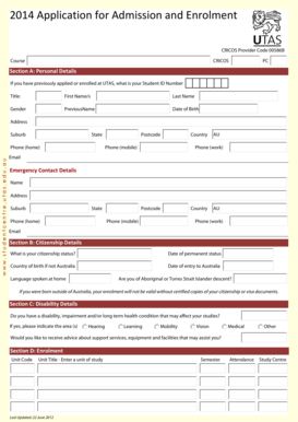 University of Tasmania Application for Admission and Enrolment