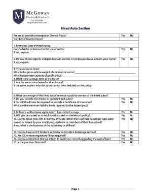 Hired and Non-Owned Auto Insurance Application