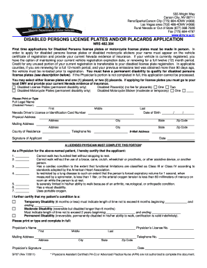 Nevada Disabled Persons License Plates Application