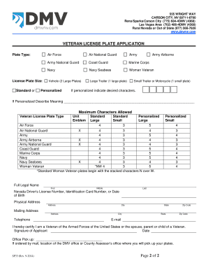 Nevada Veteran License Plate Application